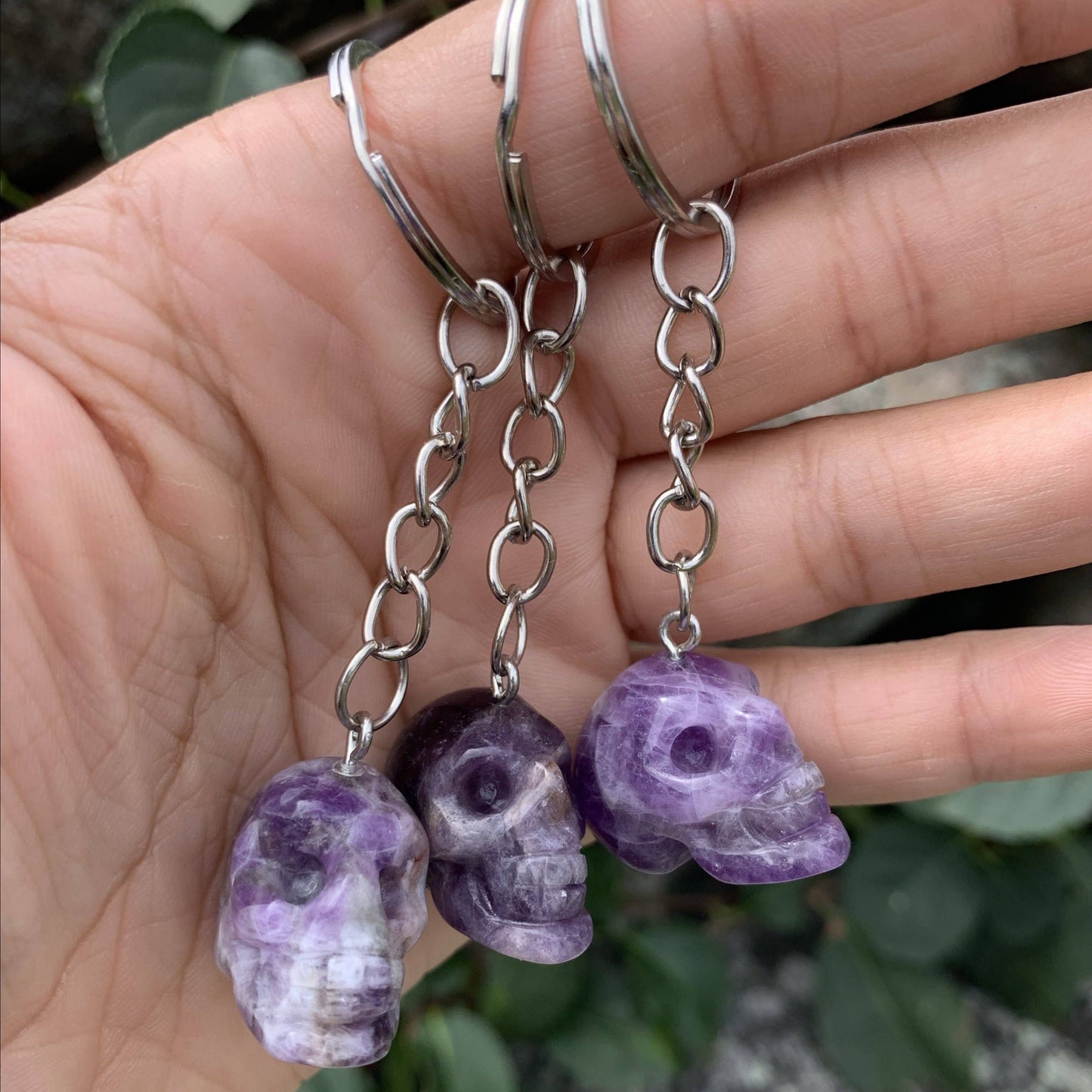 Amethyst Skull Keychain