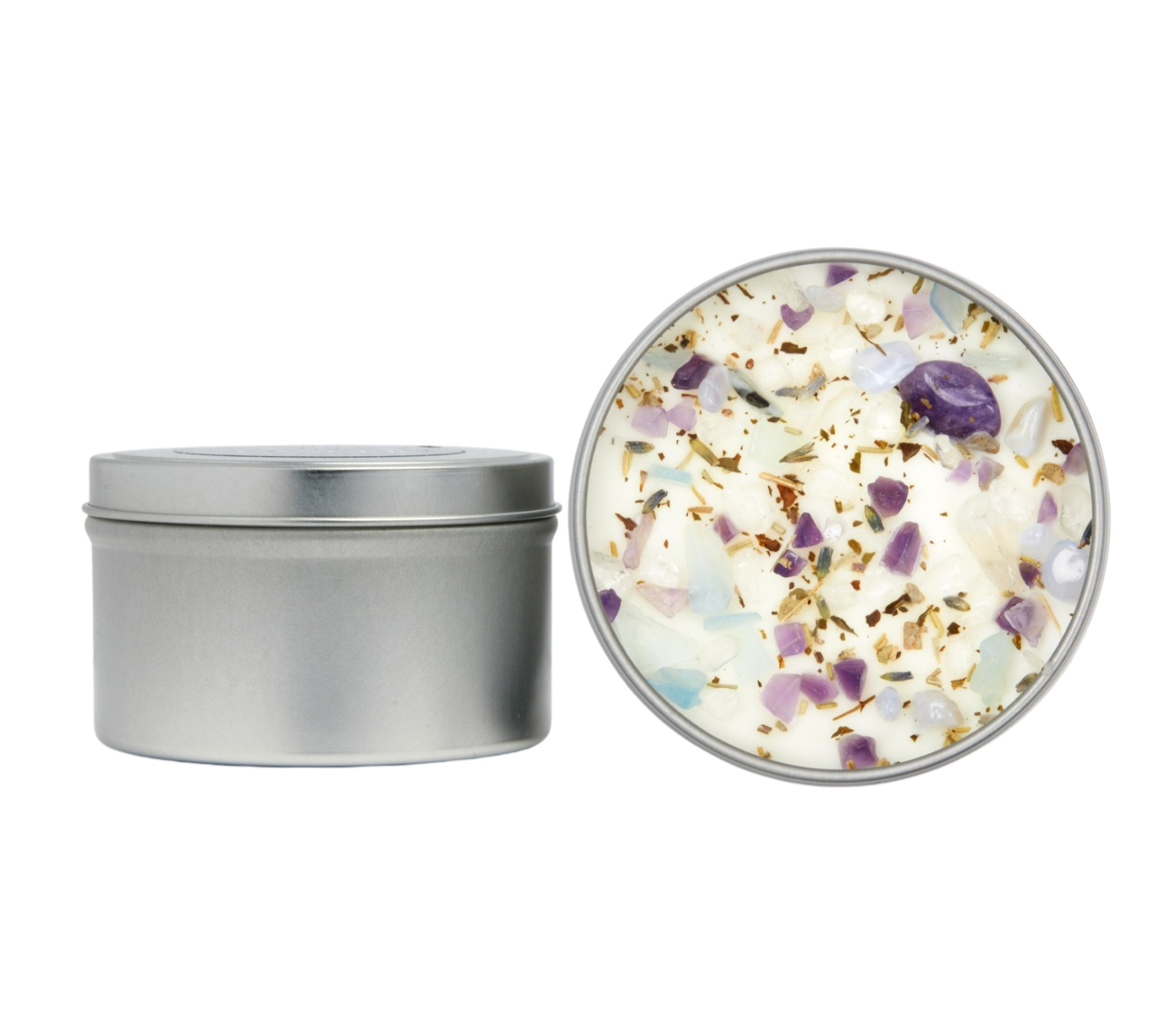 Peaceful Home 8oz Candle Tin - Soy Candles - Dried Flower, Herb, & Crystal Candle - Energy Cleansing Candle