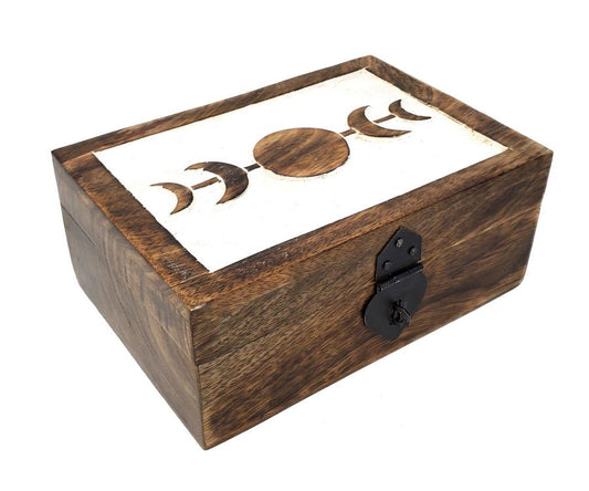 Moon Phase Carved Wood Box - 5x7 Inches