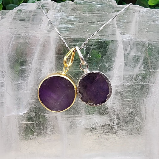 Full Moon In Amethyst Pendant (Silver or Gold Electroplating)