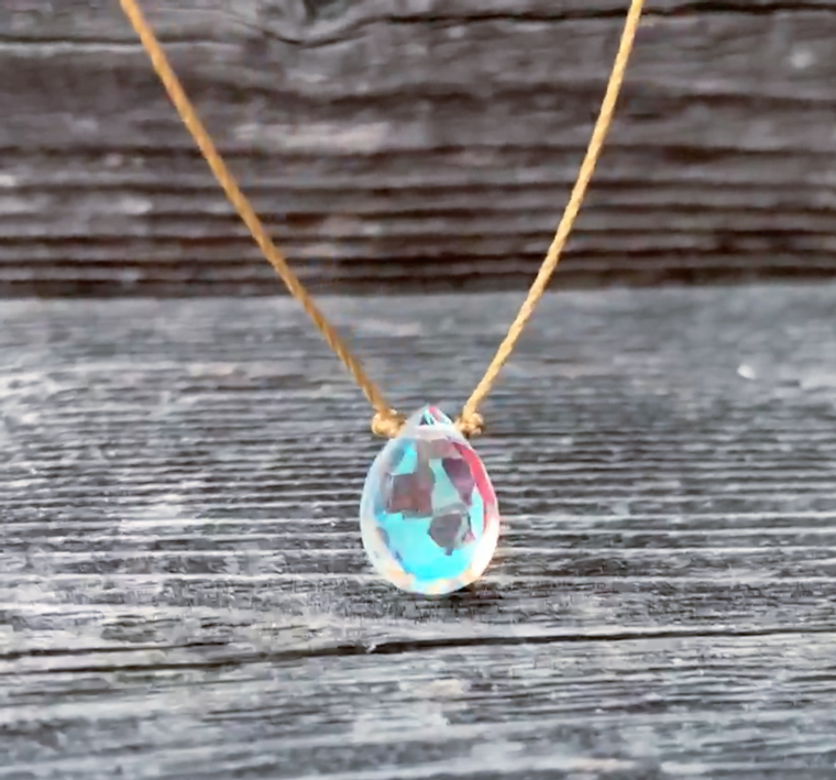 Mystic Rainbow Hydroquartz Faceted Teardrop Necklace