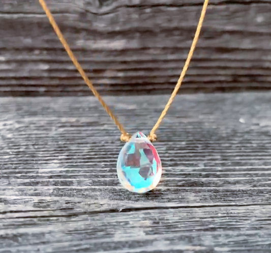 Mystic Rainbow Hydroquartz Faceted Teardrop Necklace