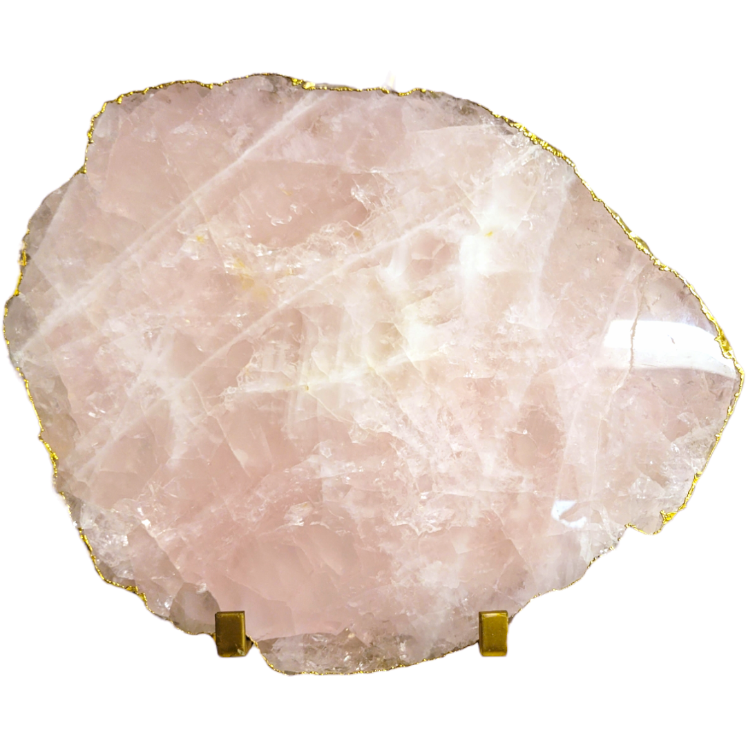 Rose Quartz Large Slab - Gold Electroplating