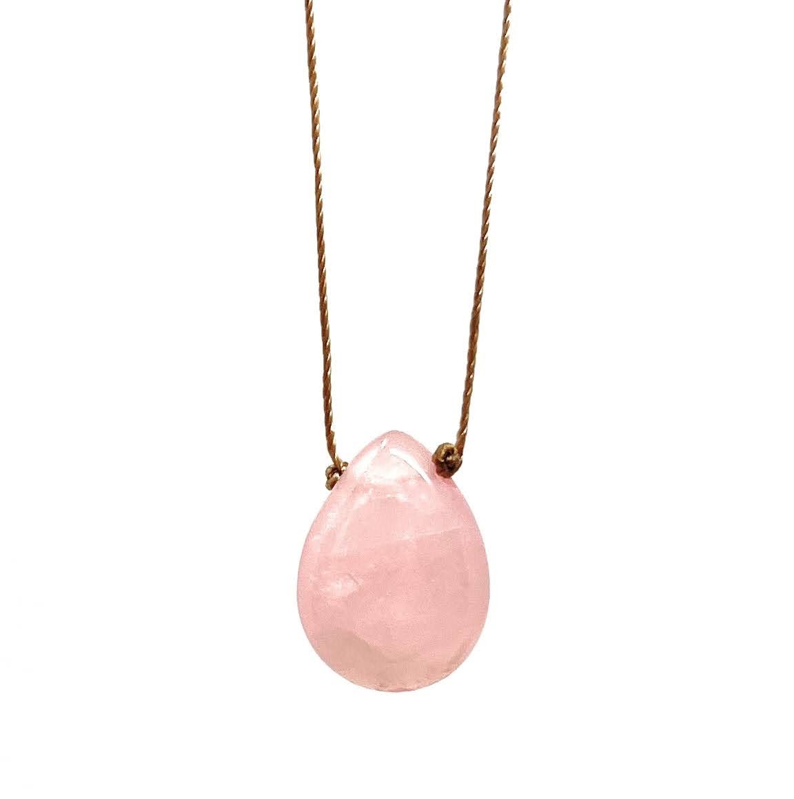 Rose Quartz Smooth Teardrop Necklace