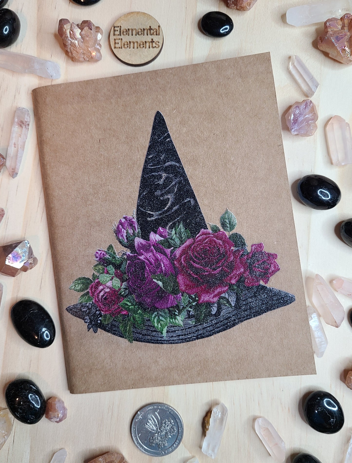 Floral Green Witch Hat Pocket Notebook - Elemental Elements Notebooks